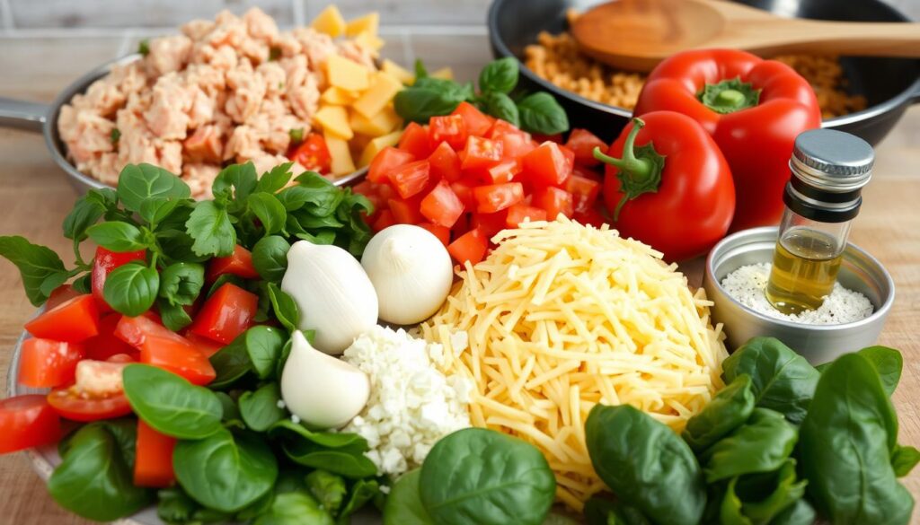 One-Skillet Cheesy Ground Chicken Pasta Ingredients